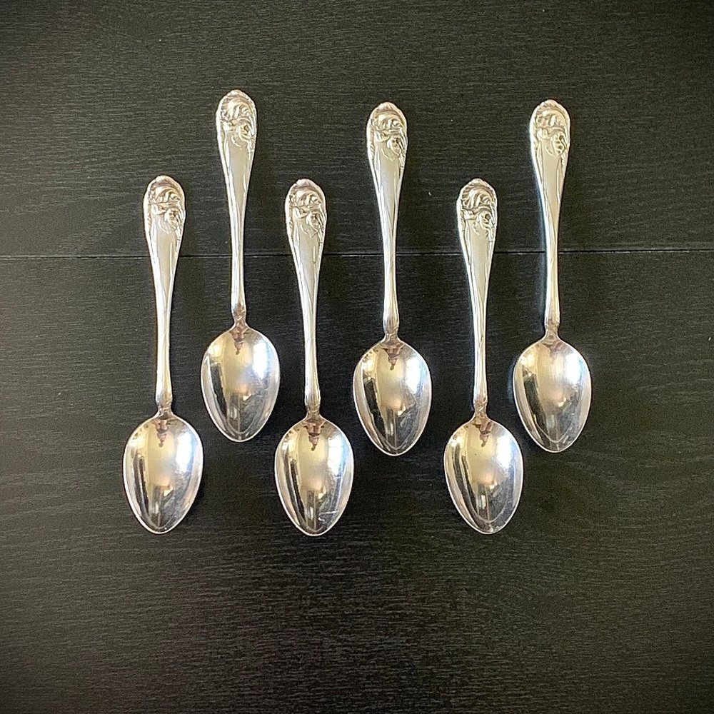 Antique 1904 Set of 6 Community Silver Triple Plus Flower De Luce 7” Spoon